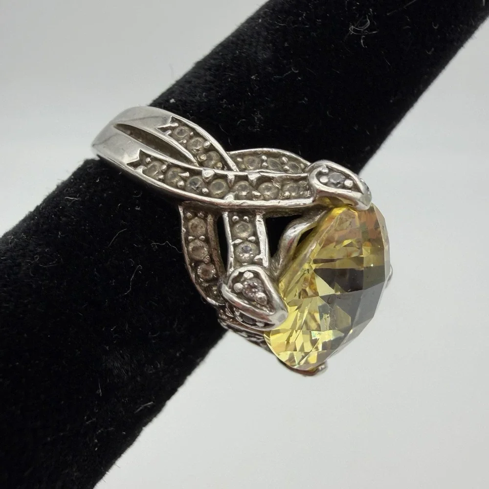 Vtg ESPO Sterling Silver Citrine‎ CZ Ring Size 6 Statement Cocktail Estate